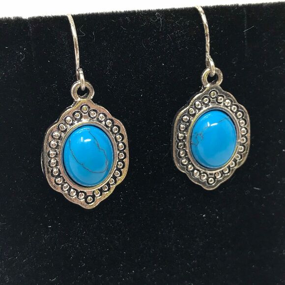 Vintage Turquoise Western Dangle Drop Earrings Jewelry - Picture 1 of 4